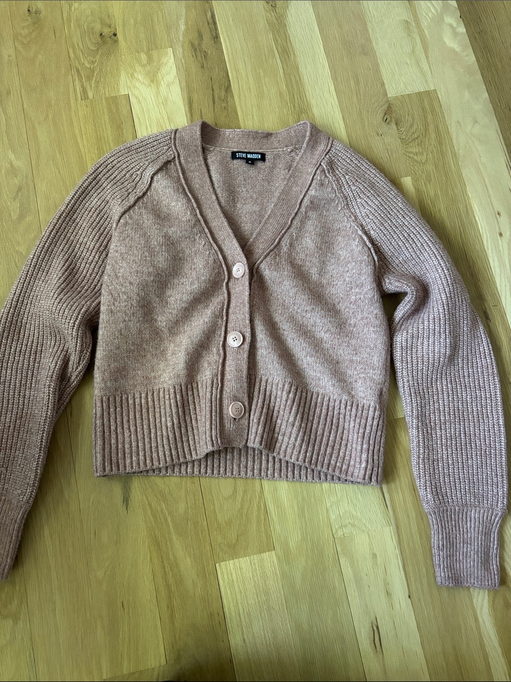 Steve Madden Dusty Rose V-Neck Cropped Button Cardigan